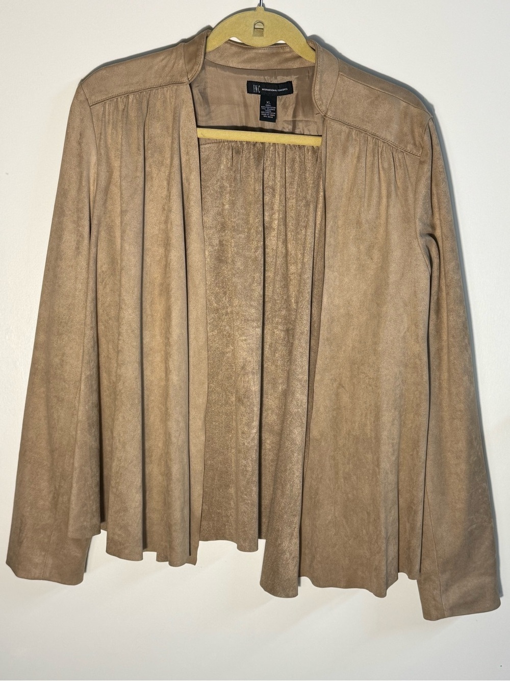 INC International Concepts Taupe Open-Front Suede-Look Jacket